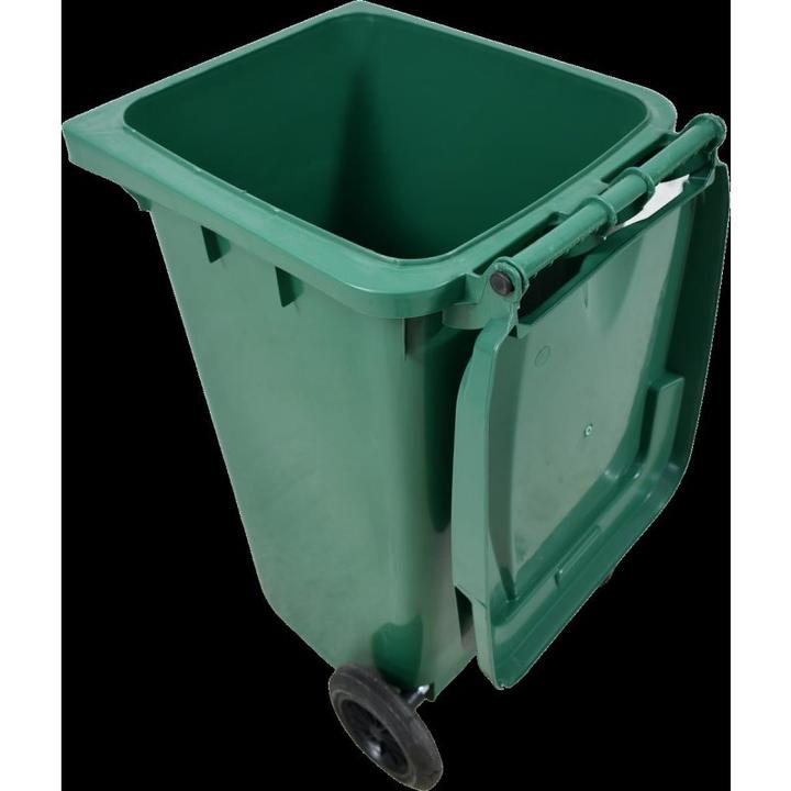 Productafbeelding ESE Afvalbak kunststof 120 L groen met scharnierend deksel en wielen, bestendig (120 l)