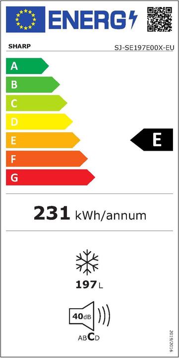 Label énergétique Sharp SJ-SE197E00X-EU (Encastrable, 197 l)