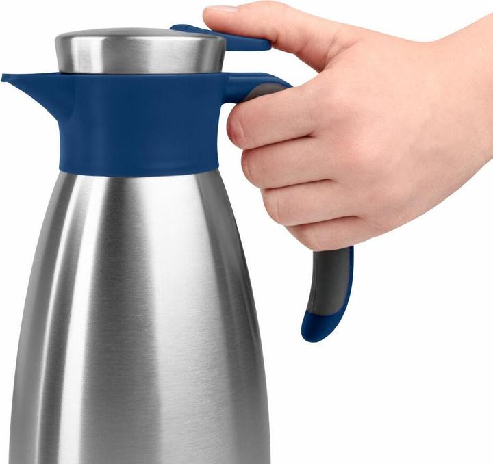 Actual product image Emsa Vacuum jug SOFT GRIP, 1.5 litre, stainless steel / blue One-handed operation with quick-tip (1.50 l)