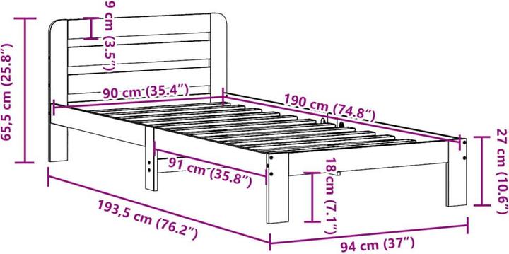 Immagine prodotto vidaXL Bettgestell (90 x 190 cm)
