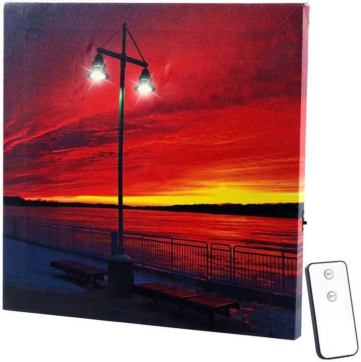 Produktbild Infactory LED-Leinwandbild mit Beleuchtung "Uferpromenade" inkl. Fernbedienung (30 x 30 cm)