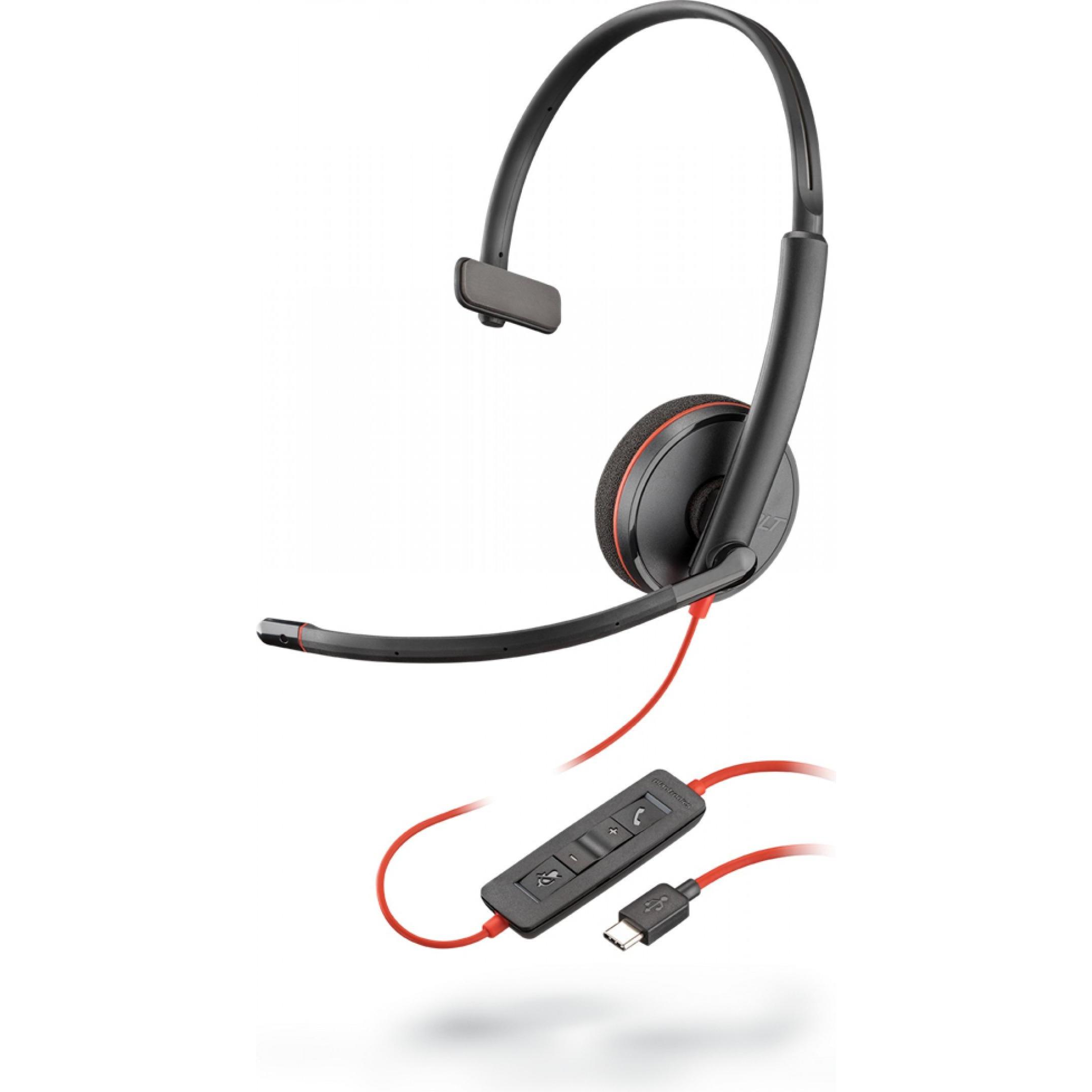 Poly BlackWire C3215 (Kabelgebunden, USB-A), Office Headset, Schwarz, Rot