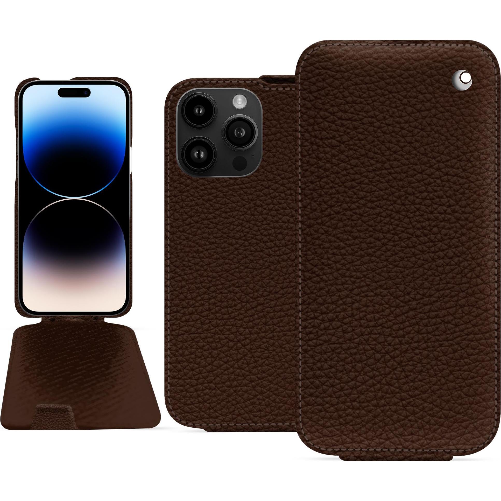Noreve Lederschutzhülle vertikal (Apple iPhone 15 Pro Max), Smartphone Hülle, Braun