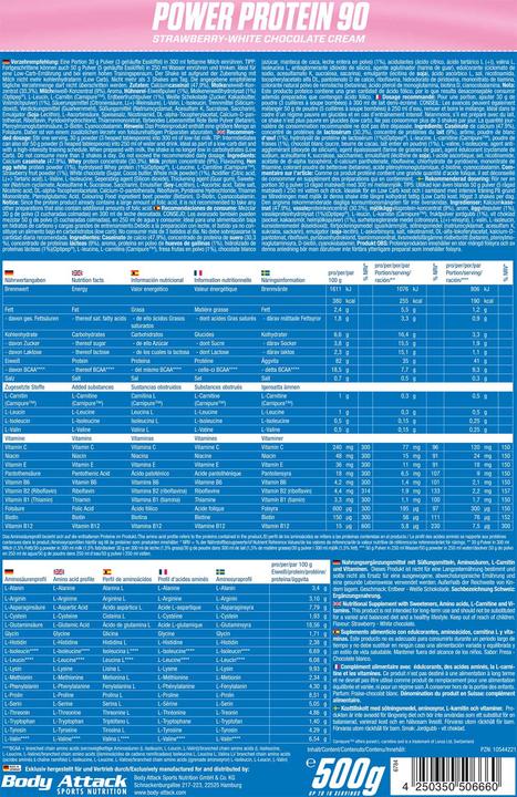 Nährwerte und Zutaten Body Attack New Power Protein 90 (2000g Dose) (Erdbeer, 1 Stk., 2000 g)