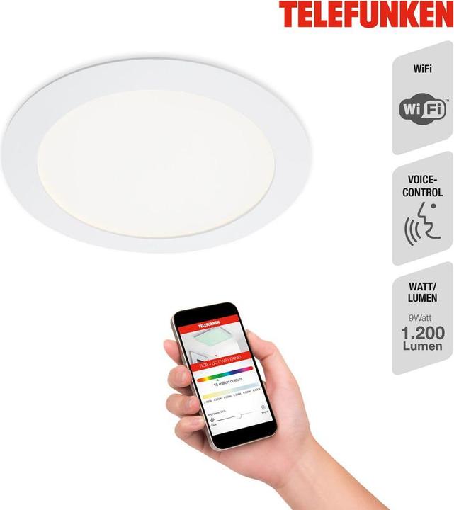 Actual product image Telefunken LED recessed light dimmable IP23 WiFi RGBW 12W 1200 lm warm white - daylight white round white (1200 lm)