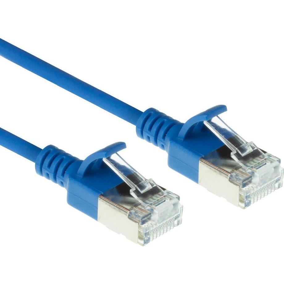ACT Blue 0.15 meter LSZH U/FTP CAT6A datacenter slimline patch cable snagless with RJ45 connectors (U/FTP, CAT6a, 0.15 m...
