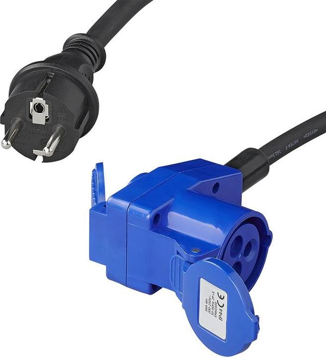 Actual product image ProPlus Adapter cable 150cm 3x2.5mm² from Schuko plug to CEE angle coupling + Schuko socket outlet (1.50 m)