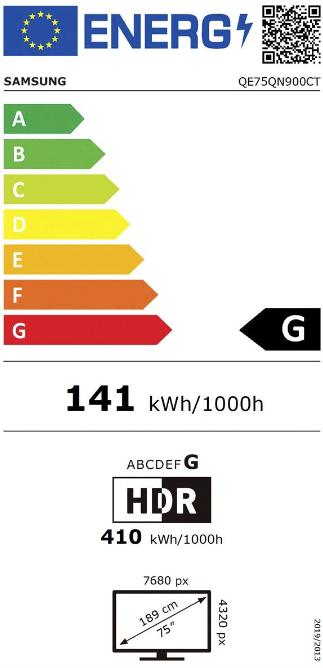 Label énergétique Samsung QE75QN900C (75", QN900C, NeoQLED, 8K, 2023)