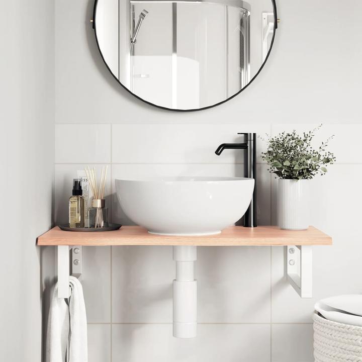 Actual product image vidaXL Washbasin top Shelf support Wall bracket Wooden top Steel solid wood