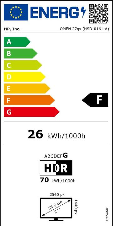 Energy Label HP Omen 27qs (2560 x 1440 pixels, 27")