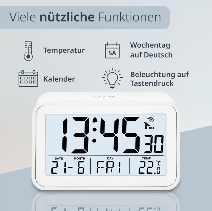 Actual product image ADE Funkwecker digital Weiss, Ausstattung