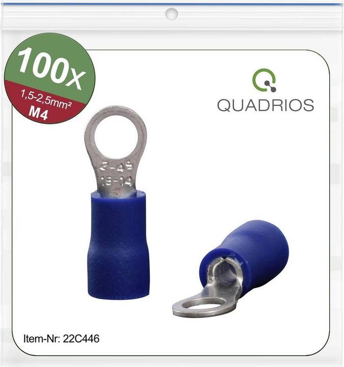 Produktbild Quadrios 22C446 Ringkabelschuh Querschnitt (max.)=2.5 mm² Loch-Ø=4.3 mm Teilisoliert Blau 1 Set