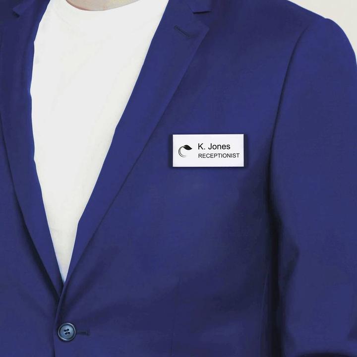 Actual product image Badgepoint POL20MA66-5DR Name badges, 64 x 22 mm, metal-coloured