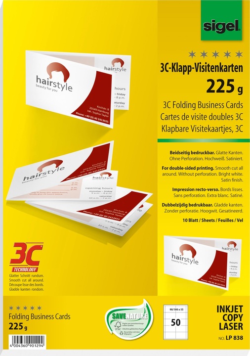 Produktbild Sigel Klapp-Visitenkarten 3C (A4)