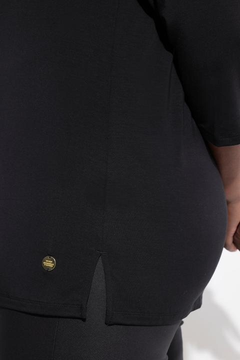 Actual product image Ulla Popken Ribbed Detail 3/4 Sleeve Lyocell Tee (56)