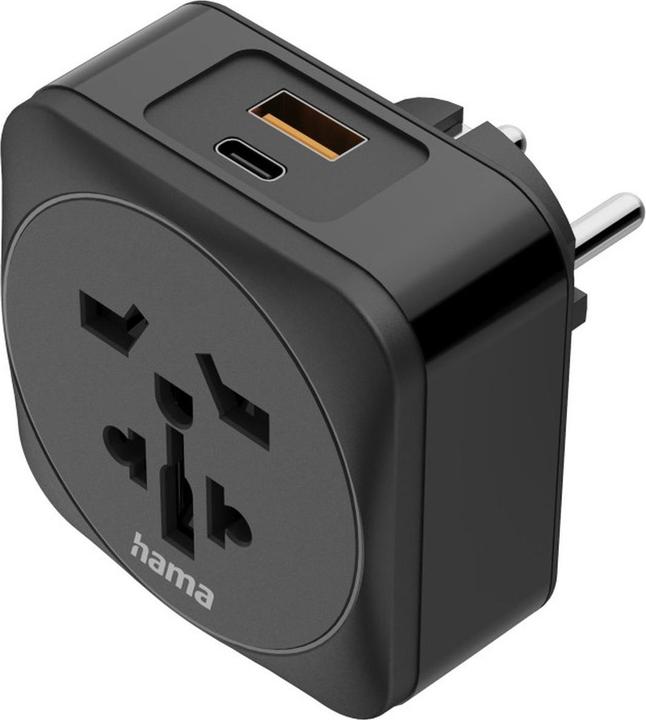 Produktbild Hama Reiseadapter Typ E/F, 3-polig, Welt nach EU, 1x USB-C, 1x USB-A, PD, 20W, S