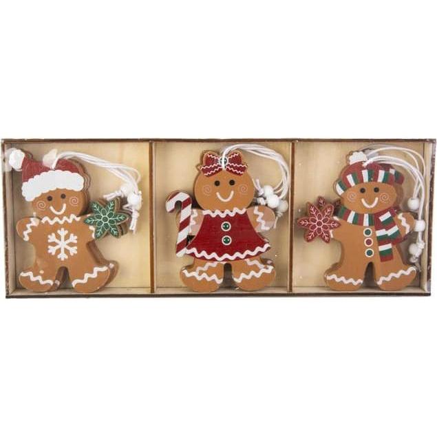 Thumbnail - MICA Living, Christbaumschmuck, Dekohänger Lebkuchenfiguren - braun/weiss/rot - ca. 8 cm - 9 Stück (9 -teilig)