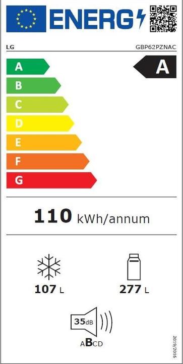 Label énergétique LG GBP62PZNAC (384 l)