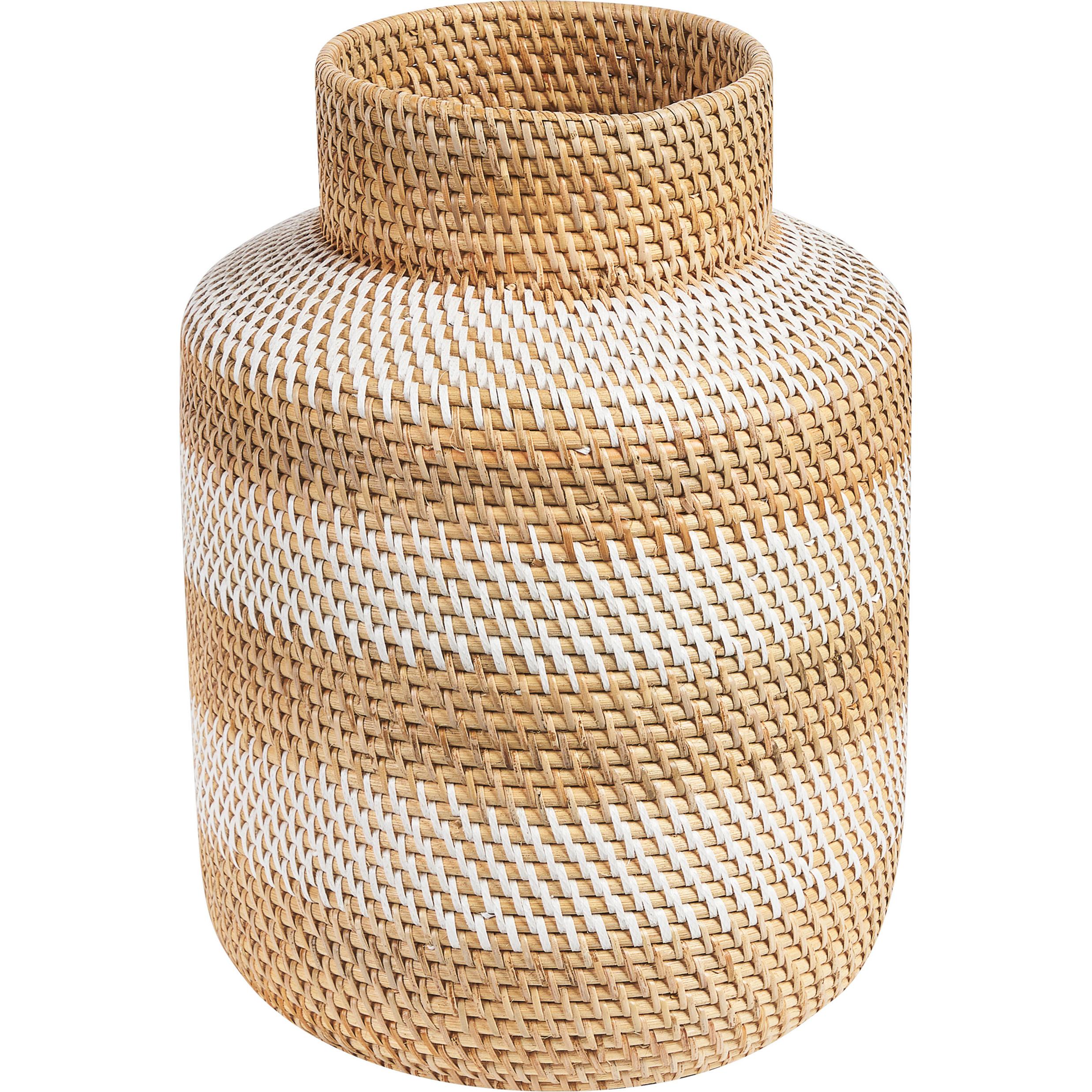Beliani, Vase, Dekovase Rattan Weiss und Beige 36 cm RENUN (1 x)