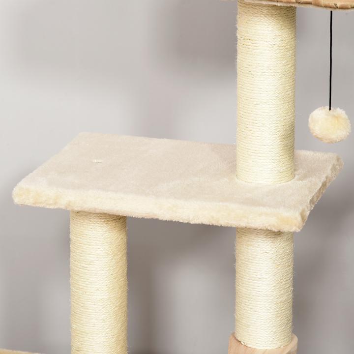 Actual product image PawHut Cat tree with rattan cave (109 cm, Brown, Beige)