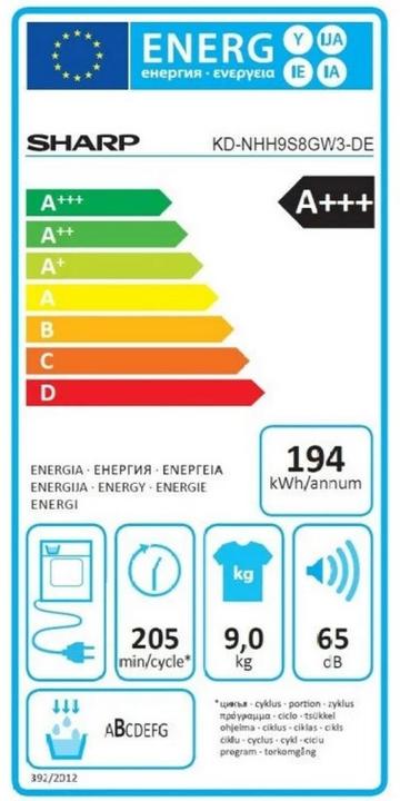 Energie-Label Sharp KD-NHH9S8GW3-DE (9 kg, Rechts)