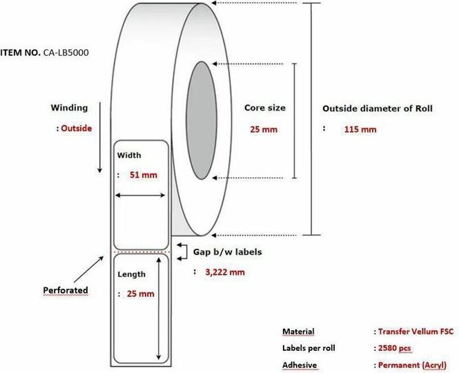 Actual product image Capture Label 51x25, Core 25, Thermal