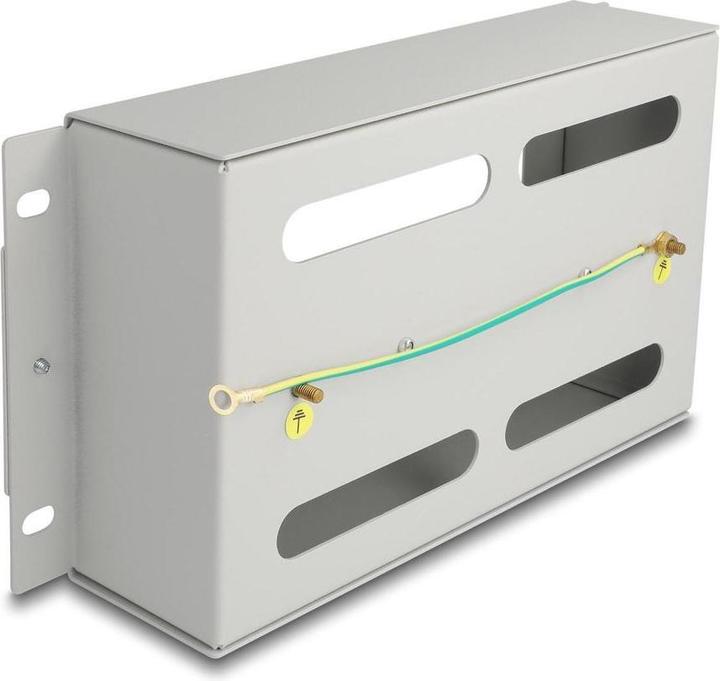 Produktbild Delock 10" Schutzschalterleiste mit Abdeckung und Hutschiene 3 HE Metall grau