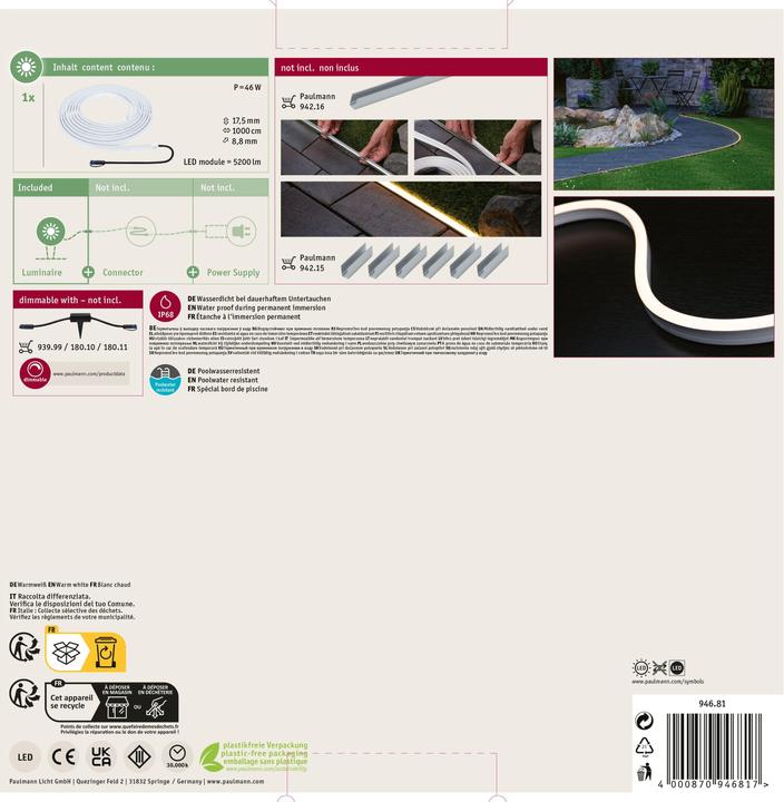 Actual product image Paulmann Outdoor Plug & Shine Stripe Smooth (Warm white, 1000 cm, Indoor, Outdoor)