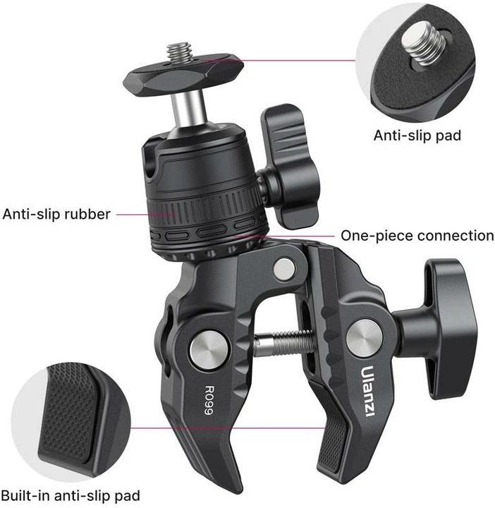 Actual product image Ulanzi R099 Clamp with ball joint (Spherical head)