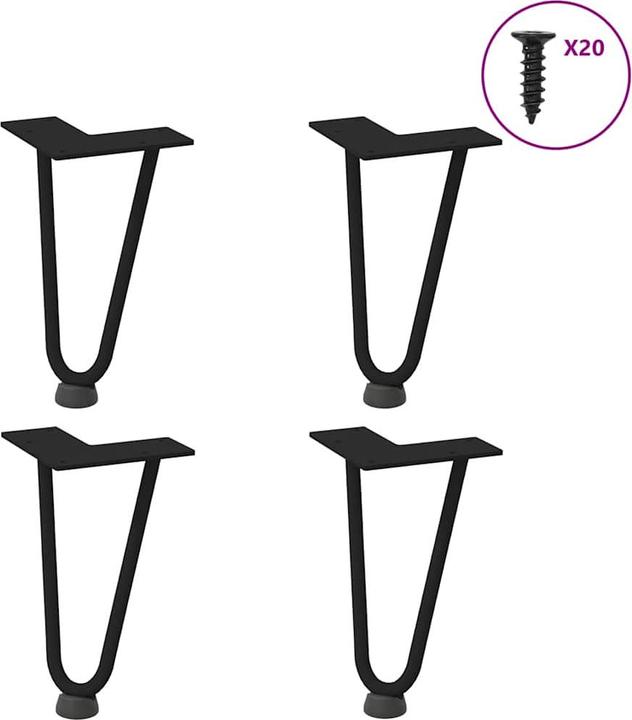 Produktbild VidaXL Haarnadelbeine 4 Stk. Schwarz 20 cm Massivstahl Hairpin Tischbein