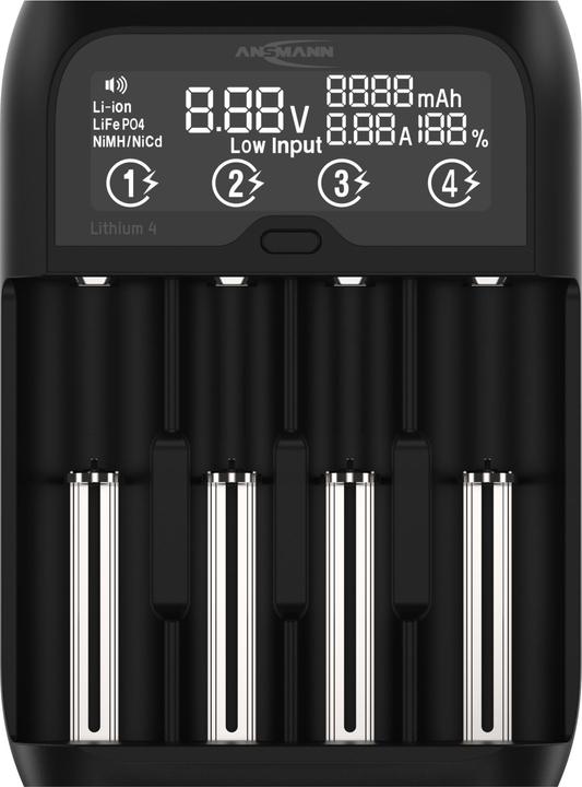Actual product image Ansmann Lithium/NiMH charger Lithium 4 (1 pcs., 10340, 10350, 10440, 10500, 12500, 12650, 13500, 13650, 14500, 14650, 16340, 16650, 17335, 17355, 17500, 17650, 17670, 18350, 18490, 18500, 18650, 18700, 20650, 21700, 22650, Battery + charger)