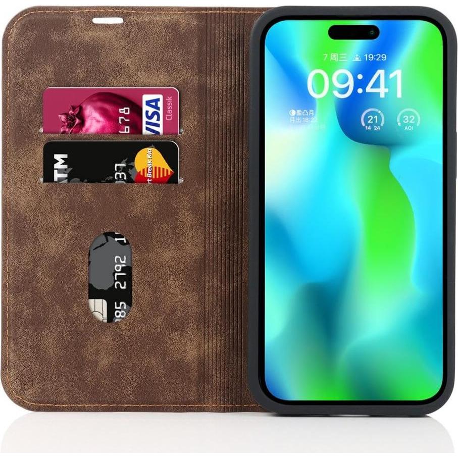 Thumbnail - Cover-Discount iPhone 15 Pro - MagSafe Flip Case RFID hellbraun (Apple iPhone 15 Pro), Smartphone Hülle, Braun