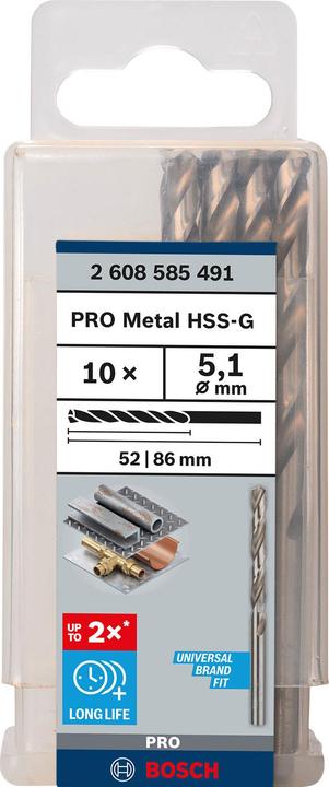 Produktbild Bosch Professional Zubehör PRO Metal HSS-G Spiralbohrer, 5,1 x 52 x 86 mm (5.1 mm)