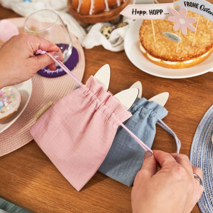 Immagine prodotto Papierdrachen 2 sacchetti di Pasqua in mussola con ritagli di legno Set 02 (Borsa da regalo, 2 x)