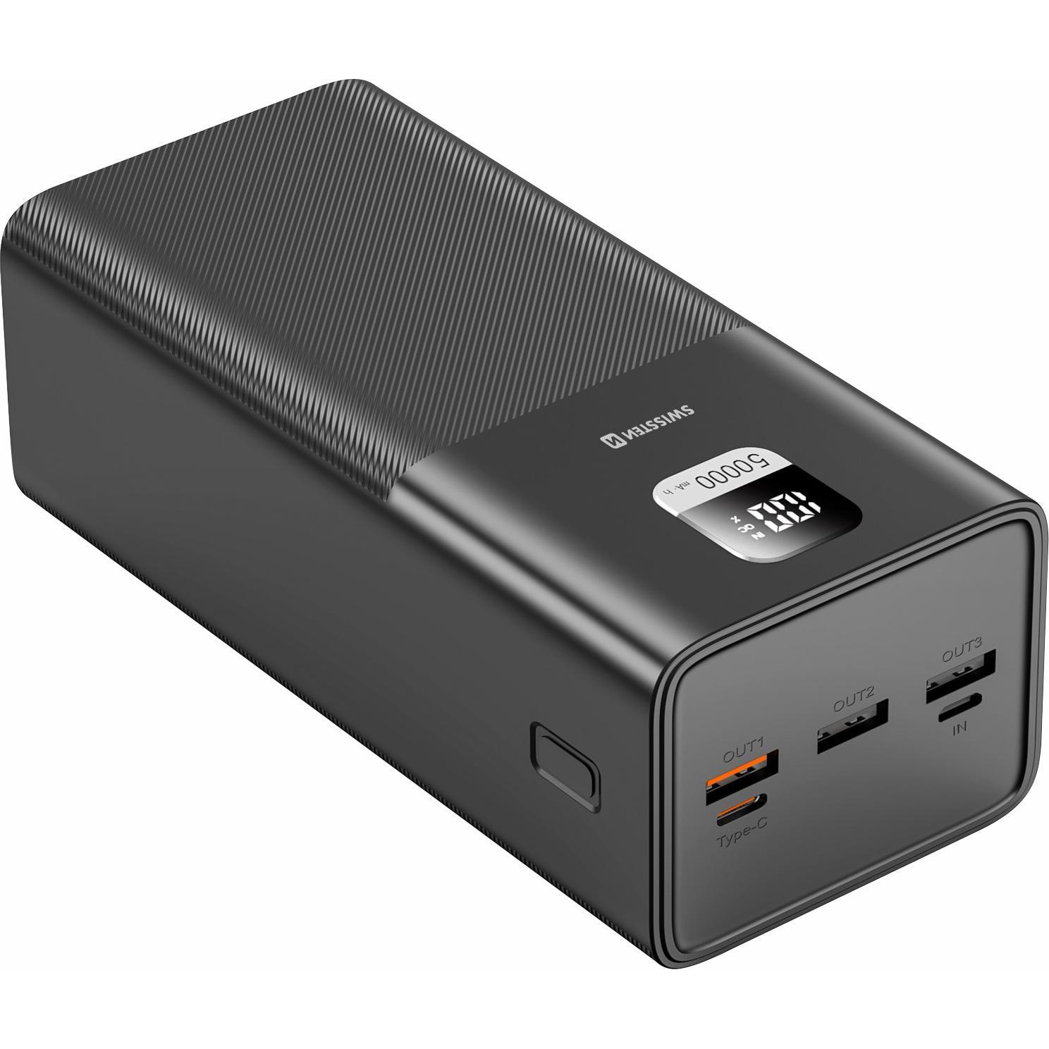 Swissten Power Line (50000 mAh, 100 W, 185 Wh), Powerbank, Schwarz