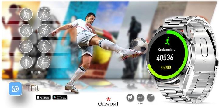 Actual product image Giewont Smartwatch GW450-5 Silver + black leather strap