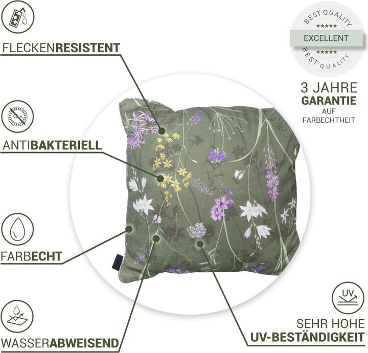 Produktbild Natura Punto 2er-Set Deko-Kissen Outdoor, Blumenmuster grün, 50 x 50 x 10 cm (50 x 50 cm)