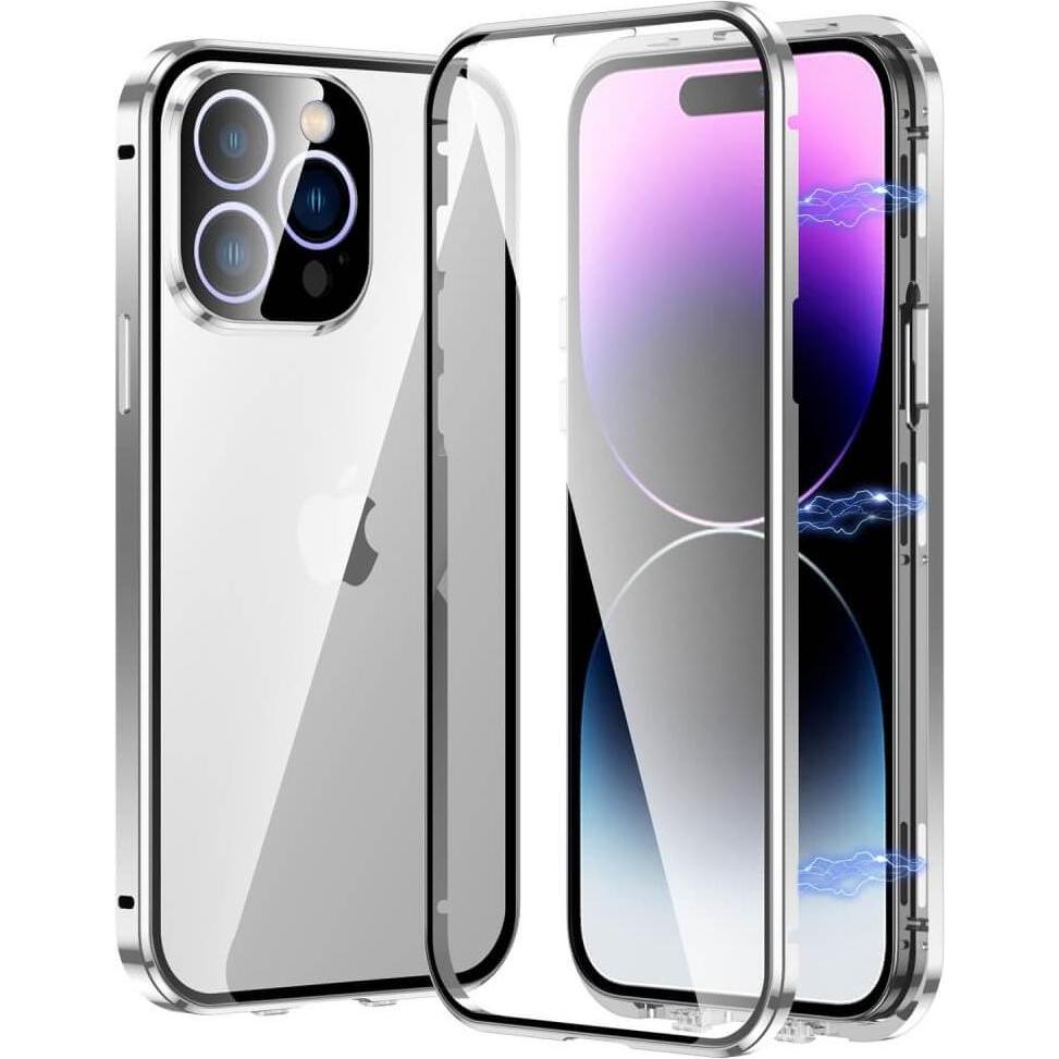 Cover-Discount iPhone 15 Pro - Magnetische Schutzhülle mit Panzerglas silber (Apple iPhone 15 Pro), Smartphone Hülle, Si...
