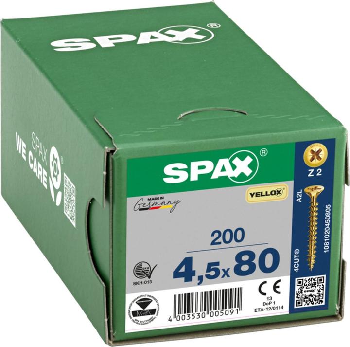 Produktbild Spax Senkmultikopf Kreuzschlitz Z2 Vollgewinde Yellox (100 Schrauben pro Stück)