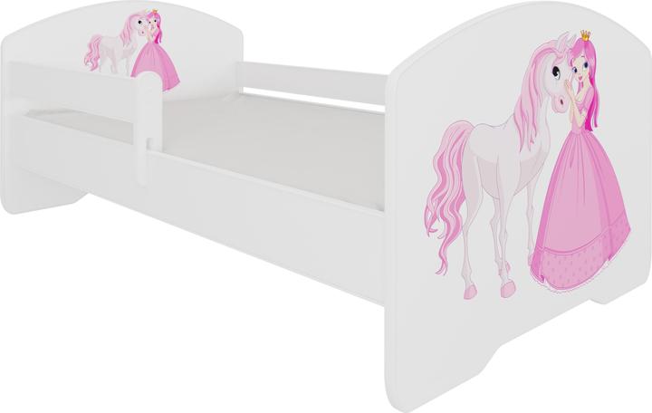 ADRK Furniture Bed with Mattress and Railing PEPE PRINCESS AND HORSE 140x70 (140 x 70 cm)