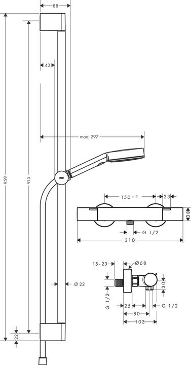 Produktbild hansgrohe pulsify select s - doucheset met thermostaat, 3 stralen, mat zwart (3 Strahlarten, 8.20 l/min)
