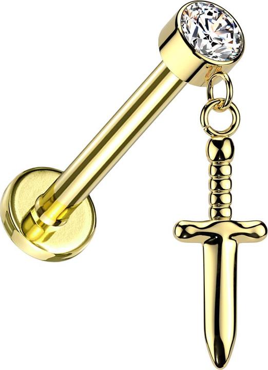 Image du produit Star Piercing Micro Labret Filetage intérieur doré Cylindre doré Cristal argent Pendentif Dague doré (sans laiton, Titane)