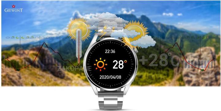 Actual product image Giewont Smartwatch GW450-5 Silver + black leather strap