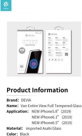 Produktbild Devia Entire View full tempered glass screen protector for iPhone 11 Pro Max, 9H 0.19mm (1 Stück, Apple iPhone 11 Pro Max)