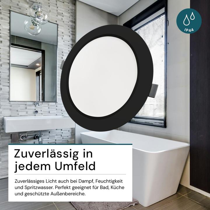 Produktbild Luxula LED-Einbauleuchte, 6W, EEK: F, 600lm, CCT, IP44, schwarz (600 lm)