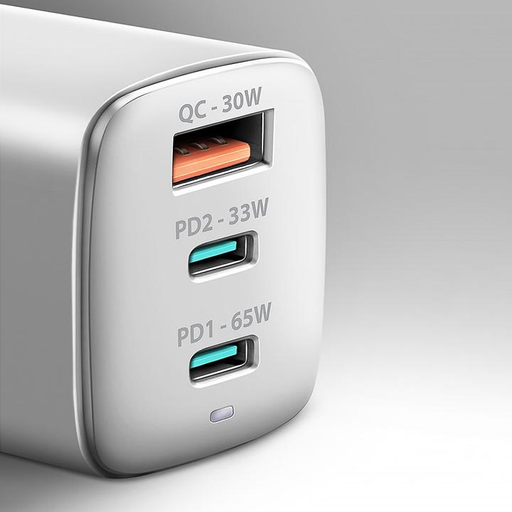 Image du produit Axagon ACU-DPQ65W, GaN nabíječka do sítě, 3x port (USB-A + dual USB-C), PD3.0/QC4+/PPS/Apple (65 W)