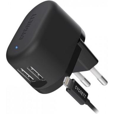 Thumbnail - Cygnett 3.4A Wall Charger with 1M Lightning Cable (EU) - Black (5 W), USB Ladegerät, Schwarz