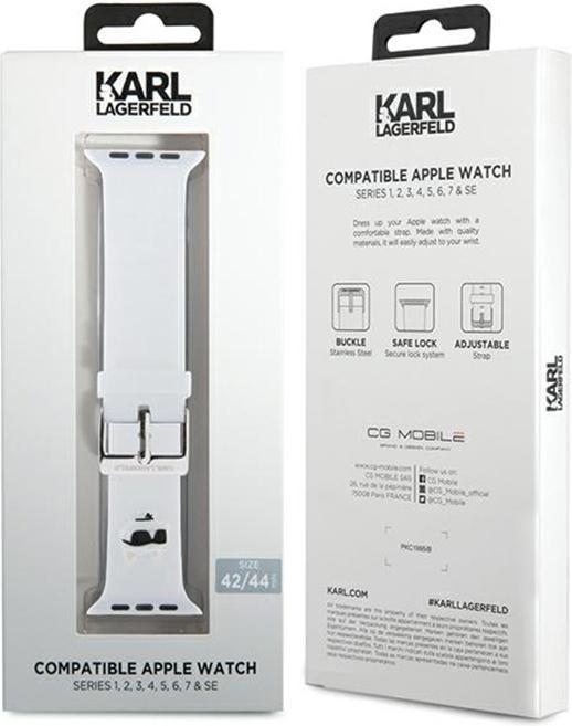 Produktbild Karl Lagerfeld Pasek KLAWLSLCNH Apple Watch 42/44/45mm biały/white strap 3D Rubber Choupette Head (Silikon, Stahl)