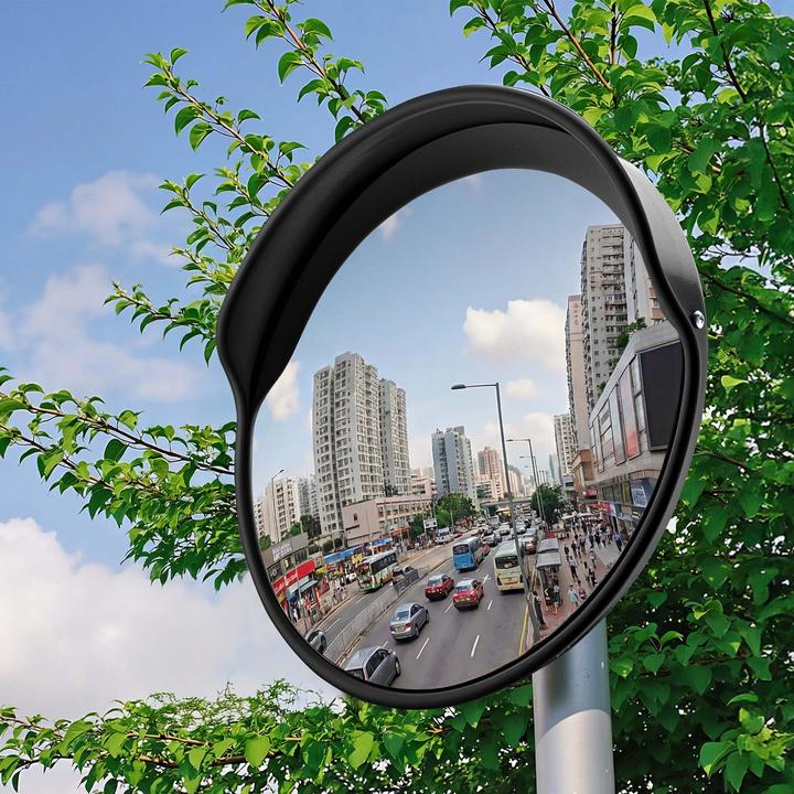 Actual product image Wiltec Verkehrsspiegel 30cm Konvexspiegel Schutzhaube Schwarz Sicherheitsspiegel (1 x 30 cm)