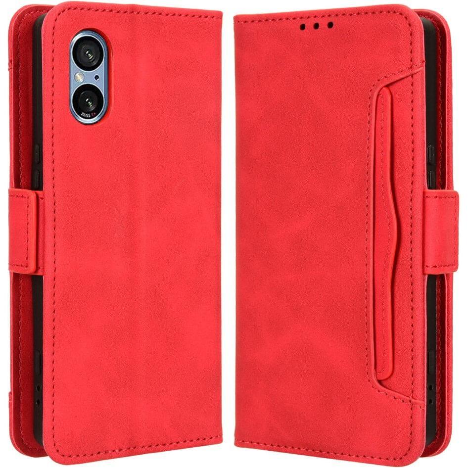 Cover-Discount Sony Xperia 5 V - Etui mit vielen Kartenfächer rot (Sony Xperia 5 V), Smartphone Hülle, Rot